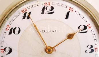 Doxa másodperc mutatós antik zsebóra, sérült számlap, működik, fém, d:5 cm