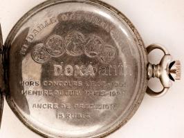 Doxa másodperc mutatós antik zsebóra, sérült számlap, működik, fém, d:5 cm