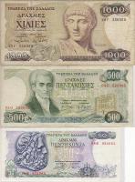 Görögország 1978. 50Dr T:II + 1983. 500Dr T:II- + 1987. 1000Dr T:III