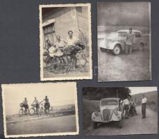1950-1958 Régi motorkerékpárokról, autókról biciklikről készült fotók, 6 db, 6x6 és14x9 cm közötti méretekben