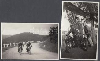 1950-1958 Régi motorkerékpárokról, autókról biciklikről készült fotók, 6 db, 6x6 és14x9 cm közötti m...