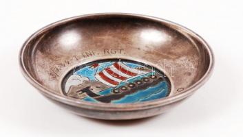 1940 "3/7. SS-T. INF. RGT. - Norwegen 1940" feliratú, sterling ezüst (Ag) tálka, közepén v...