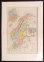 1856 Atlas DeLamarche: Dánia, Izland, és Skandinávia térkép paszpartuban, 44×30 cm