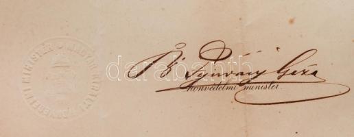 1895 Honvéd orvos főorvosi kinevezési okmánya b. Fejérváry Géza honvédelmi miniszter saját kezű aláí...