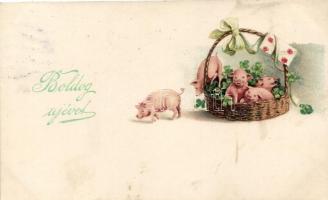 New Year, pigs, clovers litho (fl)