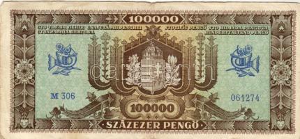 1945. 100.000P lefelé csúszott alapnyomat T:II/III+