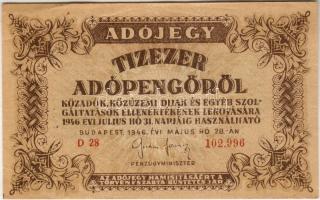 1946. 10.000Adópengő folyószám hatjegyű! T:II-