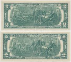 Amerikai Egyesült Államok 1976. 2$ (2x) zöld bankcímer és sorszám eltolódva T:I
USA 1976. 2 Dollars ...