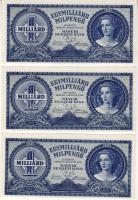 1946. 1000.000.000Milpengő (3x) mindkét oldalon erősen lecsúszott nyomat T:I