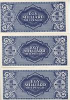 1946. 1000.000.000Milpengő (3x) mindkét oldalon erősen lecsúszott nyomat T:I