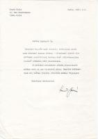 Konok Tamás festőművész levele, a művész saját kezű aláírásával