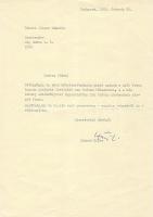 Szántó Tibor író levele saját kezű aláírásával