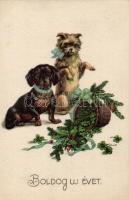 New Year, dogs litho