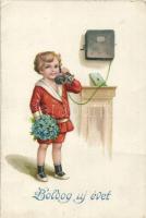 New Year, child, telephone litho (fa)