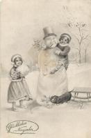 New Year, snowman, children, sleigh (EK)