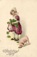 New Year, child, clovers, pig litho (EK)