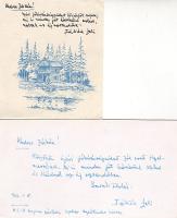 Fábiám László költő üdvözlő sorai 2 db üdvözlőkártyán saját kezű aláírásával