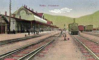 Ruttka, pályaudvar, vasútállomás, gőzmozdony / railway station, locomotive (EK)