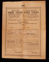 1887 Sinkó József Bp. VI. kerületi mezőgazdasági termékeket árusító üzletének árjegyzéke