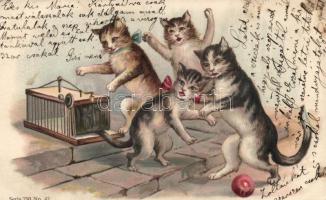 Cats with mousetrap, Emb. litho (EB)