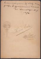 1892 gróf Zichy Istvánt (1879-1951) ábrázoló keményhátú fotó, hátoldalon feliratozva, 11x16 cm