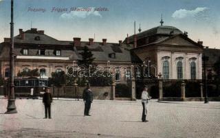 Pozsony, Frigyes főhercegi palota, villamos, Törley pezsgő reklám / palace, tram, champagne advertisement