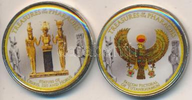 Egyiptom 2010. 1Ł "Tutanhamon sólyom melldísze" + 1Ł "Ozirisz, Ízisz és Hórusz szobra...