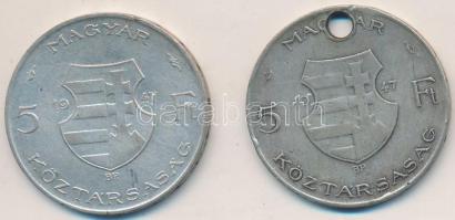 1947. 5Ft Ag "Kossuth" (2x) egyik lyukas T:2-,3
