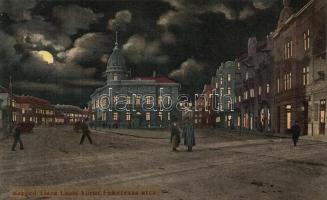 Szeged, Tisza Lajos körút, Fekete sas utca, este, kiadja Pető Ernő