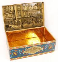 cca 1900 Kugler Henrik Gerbaud Cs. és Kir. Udvari Cukrászda és Csokoládé-Gyár fém doboz, 14x22x7 cm