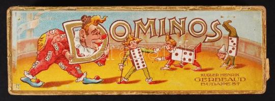 cca 1900 Kugler Henrik Gerbaud Cs. és Kir. Udvari Cukrászda és Csokoládé-Gyár "Dominos" papír dobozkája, 11x4x3 cm