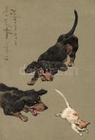 Dogs, cat, Emb. litho