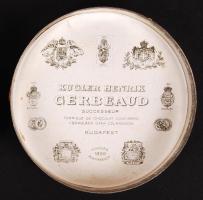 cca 1900 Kugler Henrik Gerbaud Cs. és Kir. Udvari Cukrászda és Csokoládé-Gyár fém dobozkája, d: 8 cm...