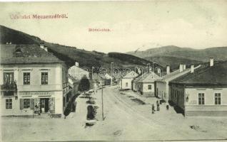 Mecenzéf, Metzenzéf, Stószi utca, Göbl József kereskedése; Müller Vincze kiadása / street