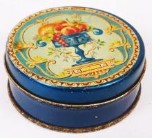 Gyümölcsös mintájú dobozka, d: 8 cm, m: 3 cm