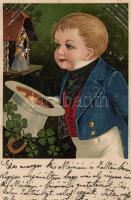 Child, clover, horseshoe litho (EK)