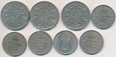 Nagy-Britannia 1953-1966. 1Sh "II. Erzsébet" (5x) + 1962-1966. 2Sh "II. Erzsébet" (3x) T:2,2- Great Britain 1953-1966. 1 Shilling "Elizabeth II" (5x) + 1962-1966. 2 Shillings (3x) C:XF,VF