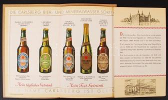 cca 1940 A Carlsberg sörgyár színes kihajthatós német nyelvű ismertető füzete a különböző sörtípusok...