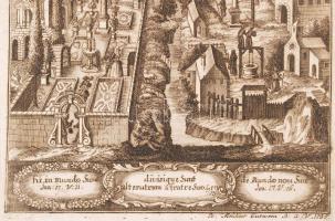 1735 Johann Melchior Gutwein: A kétosztatú világ. Rézmetszet 18x30 cm