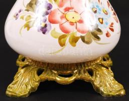 Kézzel festett kerámia lámpatest, fém elemekkel, jó állapotban, kifúrt, m:29 cm