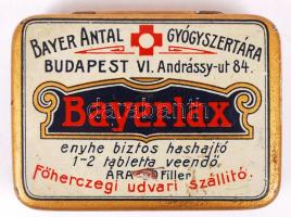 Bayerlax hashajtó (Bayer Antal Gyógyszertára) fém dobozka, 5x3x1 cm