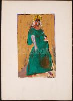 Gábor jelzéssel: Zöldruhás lány. Vegyes technika, papír, jelzett, 28×18 cm