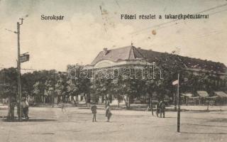 Budapest XXIII. Soroksár, Fő tér, Takarékpénztár, kiadja Özv. Steiner Gyuláné dohánytőzsdéje (EB)