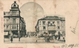 Arad, Széchenyi utca, Első Magyar Általános sörcsarnok és étterem, kiadja Kerpel Izsó / street, beer hall, restaurant (fl)