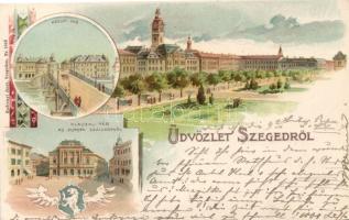 1899 Szeged, Klauzál tér, Europa szálloda, Közúti híd, kiadja Endrenyi Imre, Art Nouveau litho (EK)