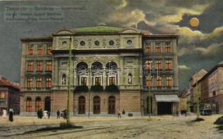 Temesvár, Belváros, Városi Ferenc József színház, villamos, este / downtown, theatre, tram, night