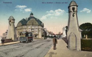 Temesvár, Híd, Hungária fürdő, villamos / bridge, spa, tram (EK)