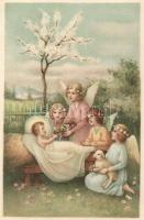 Jesus, angels, sheep, M.H. No. 7076. litho (Rb)