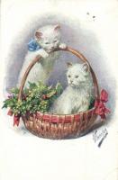Macskár kosárban, B.K.W.I. 3249-1. s: Feiertag, Cats, B.K.W.I. 3249-1. s: Feiertag