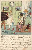 Children playing school game in the bedroom, B.K.W.I. 264-4 s: P. Höfer, Iskolásat játszó gyerekek, B.K.W.I. 264-4 s: P. Höfer